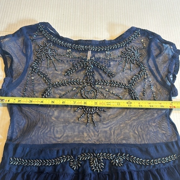 Free people embroidered navy blue top with sequin & beaded design front & back - Picture 8 of 8
